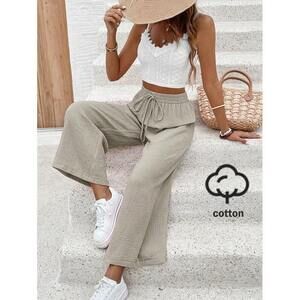 Frenchy Women's Solid Color Waist Tie Wide Leg Loose Casual Pants Winter B